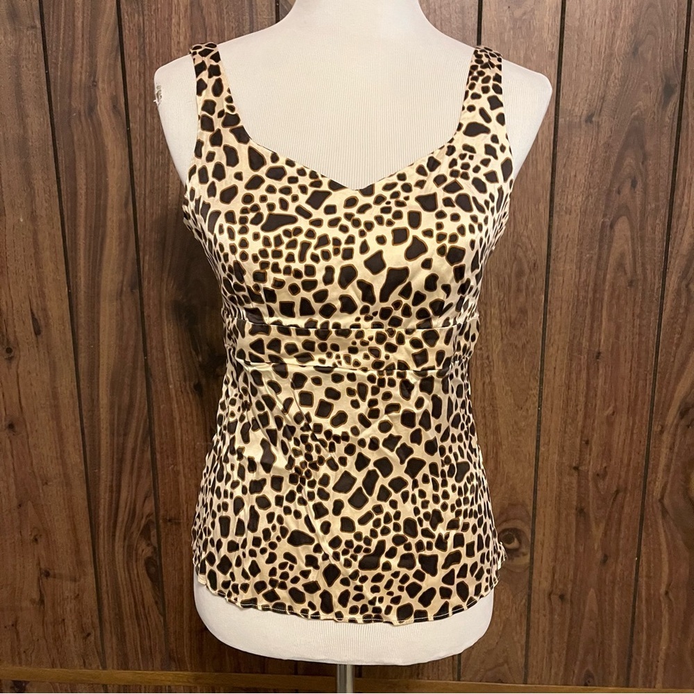 Talbots Beige/Brown Animal Print Silk Pullover Sleeveless Stretch Top Sz 4